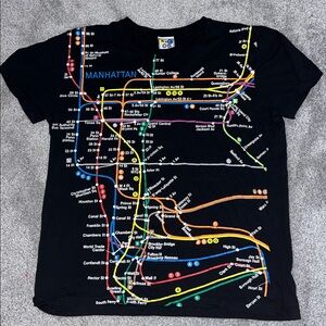 New York NYC Subway T Shirt Black Manhattan Line MTA Cotton Made in USA XL Slim